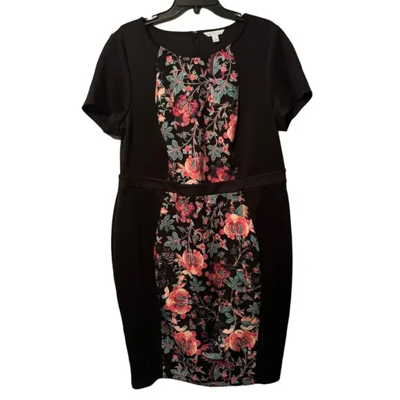 Boutique Black & Floral Knee-Length Dress  Size 1X Polyester/Spandex Blend - Picture 2 of 12